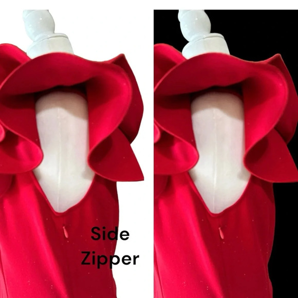 Ruffle One Shoulder Strap Formal Prom Wedding Red Large Red Gown BNWT - Picture 4 of 9